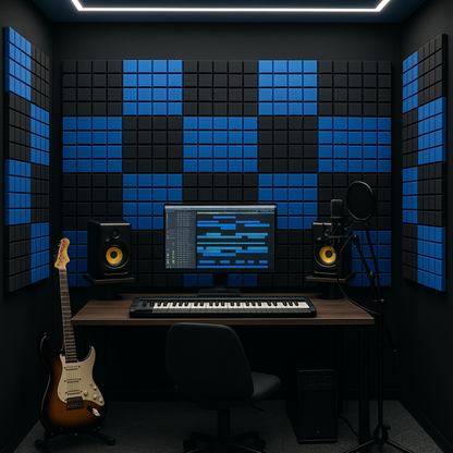 Turbo Acoustic Foam 1x1 ft, Charcoal + European Blue