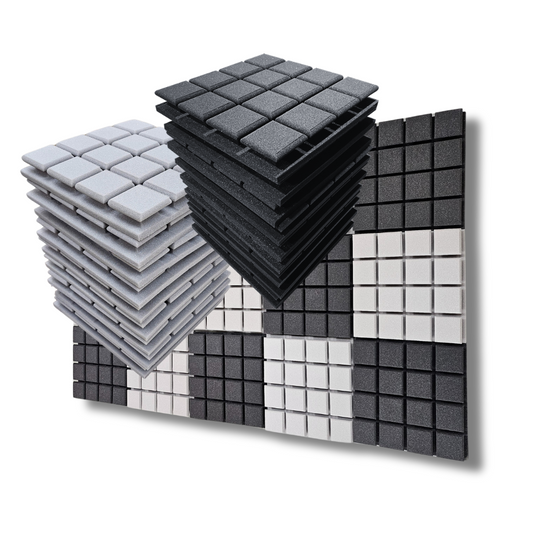 Turbo Acoustic Foam 1x1 ft, Charcoal + Stone White