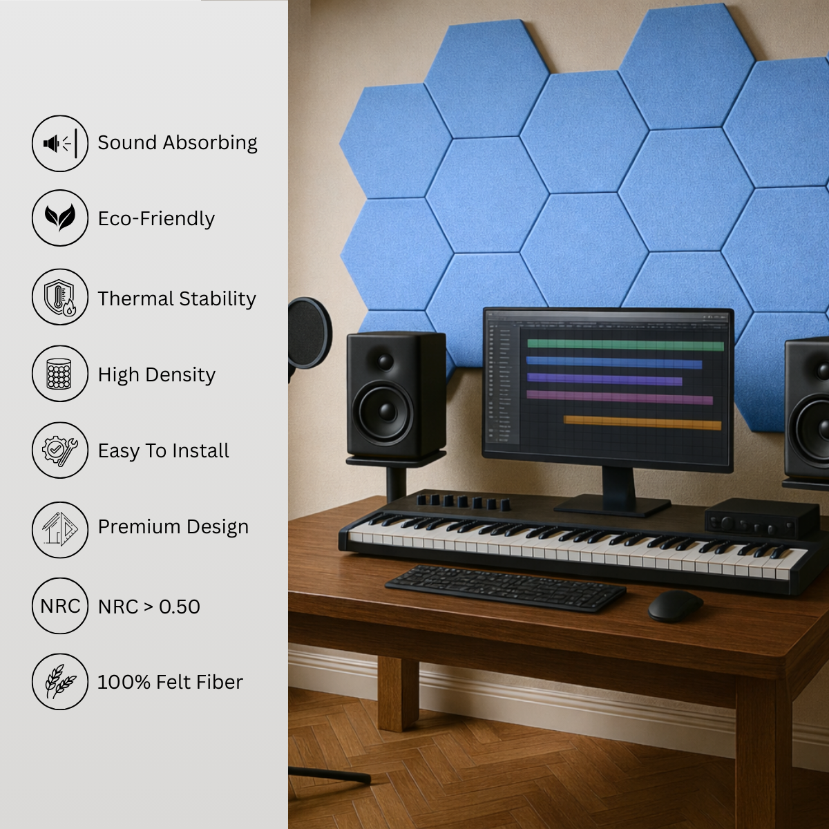 HexaFelt Bevelled Acoustic Panels | Carolina | 7 Pcs