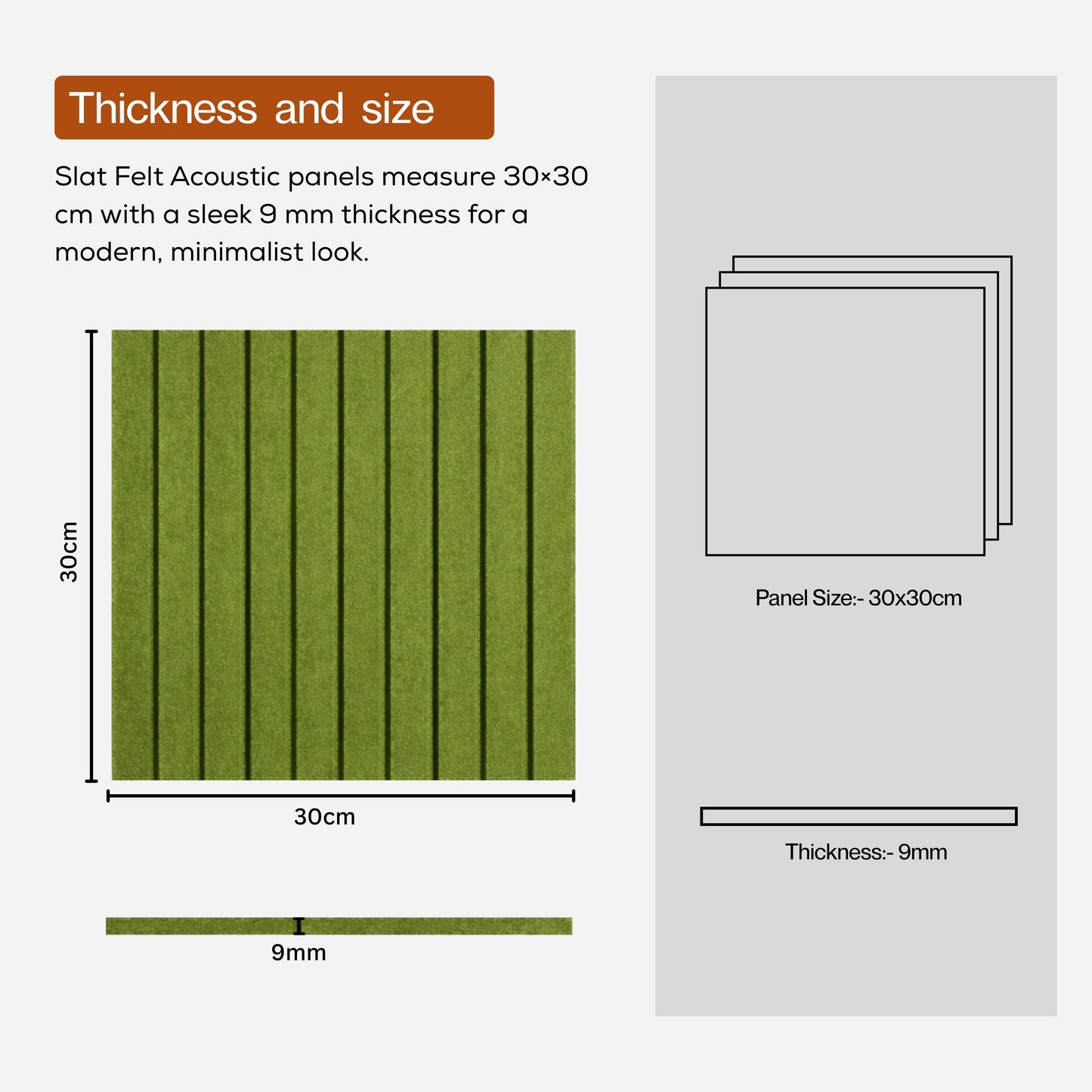 PET Acoustic Panels | 30x30cm Slats | Olive | 8 Pcs