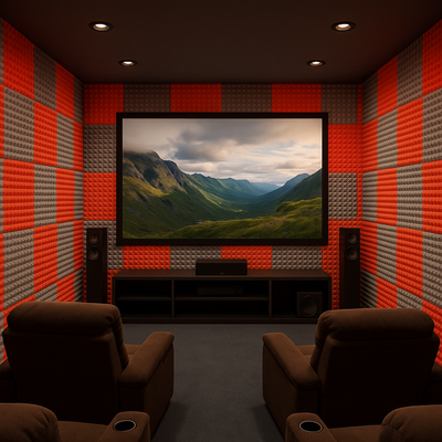Pyramid Acoustic Foam Panel 1" | 1 X 1 Feet | Stone White & Flame Red