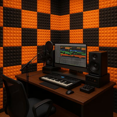 Pyramid Acoustic Foam Panel 1" | 1 X 1 feet | Pro Charcoal & MMT Orange