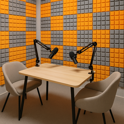 Turbo Acoustic Foam Panel 2" | 1 X 1 Feet | Stone White + MMT Orange