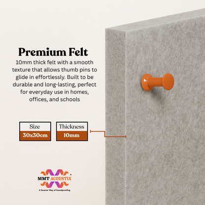 MMT Acoustix® FeltPin 8 Pcs Premium Felt Bulletin Boards for Office, Home & School | Felt Notice Board for Message, Notes, Calendar and Wall Decoration | 30x30cm, Pumice