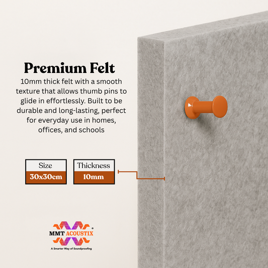 MMT Acoustix® FeltPin 8 Pcs Premium Felt Bulletin Boards for Office, Home & School | Felt Notice Board for Message, Notes, Calendar and Wall Decoration | 30x30cm, Pumice