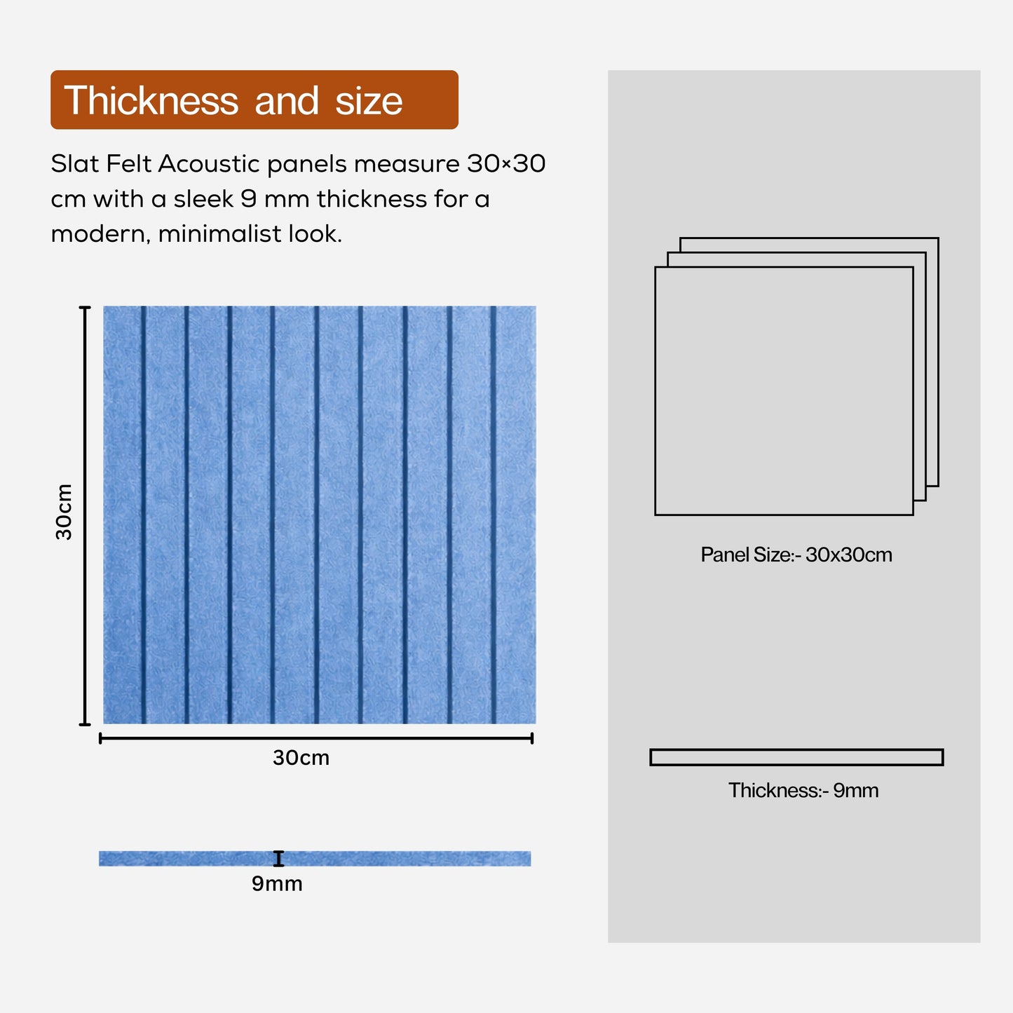 Slats Felt Acoustic Panels 30×30 cm Panels Carolina Set of 8