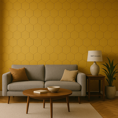 MMT Acoustix® HexaFelt Bevelled Acoustic Panels, Luxury Sound Absorbing Felt Wall Panels for Home, Office & Studios | VOC Free, 30×30 cm, NRC 0.90 | Pack of 8 |  Mustard