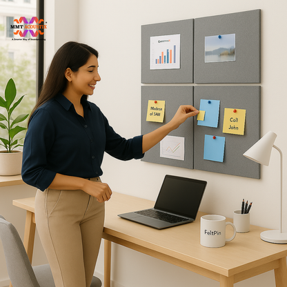 MMT Acoustix® FeltPin 8 Pcs Premium Felt Bulletin Boards for Office, Home & School | Felt Notice Board for Message, Notes, Calendar and Wall Decoration | 30x30cm, Pumice
