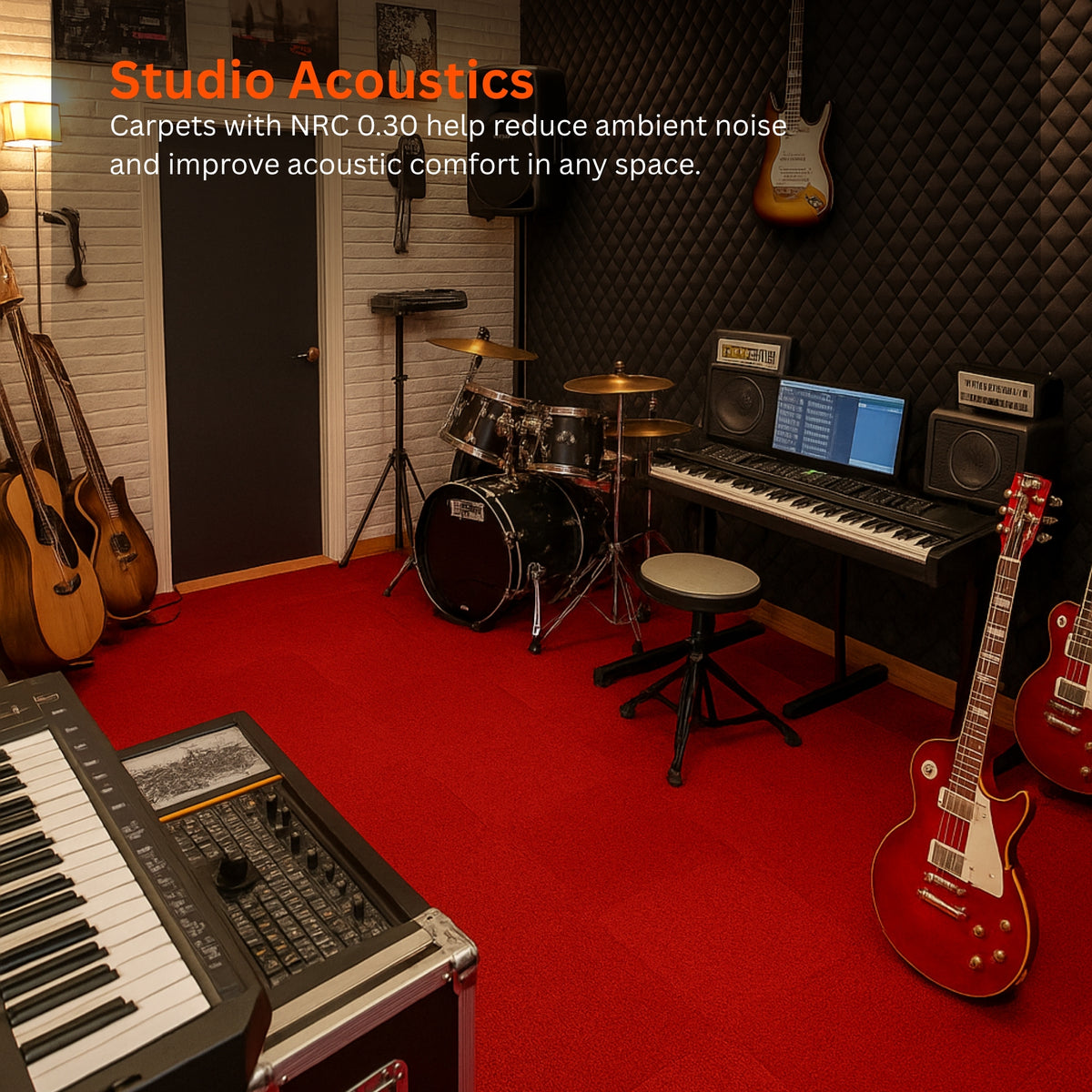 Acoustic Carpet Tiles | 50x50 cm | Velvet Red | 64 Sq Ft
