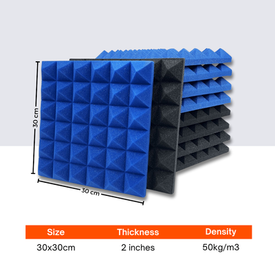 Pyramid Acoustic Foam Panel 2" | 1 x 1 Feet | Pro Charcoal & European Blue