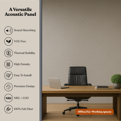 MMT Acoustix® Mirage Felt Acoustic Panels | Luxury Wall Acoustics with Premium Touch & Smooth CNC Grooves | 4x2 ft, 9mm Thick, NRC 0.50 | Soundproofing & Echo Control for Office, Living Room & Studio | Prisma, Pumice