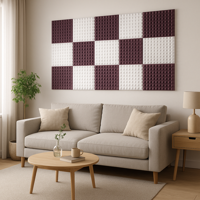 Pyramid Acoustic Foam Panel 1" | 1 X 1 Feet | Stone White & Wine