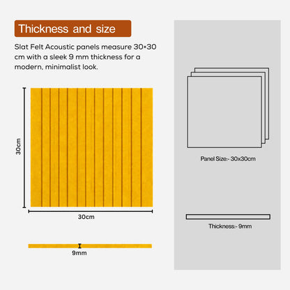 Slats Felt Acoustic Panels 30×30 cm Panels Mustard Set of 8