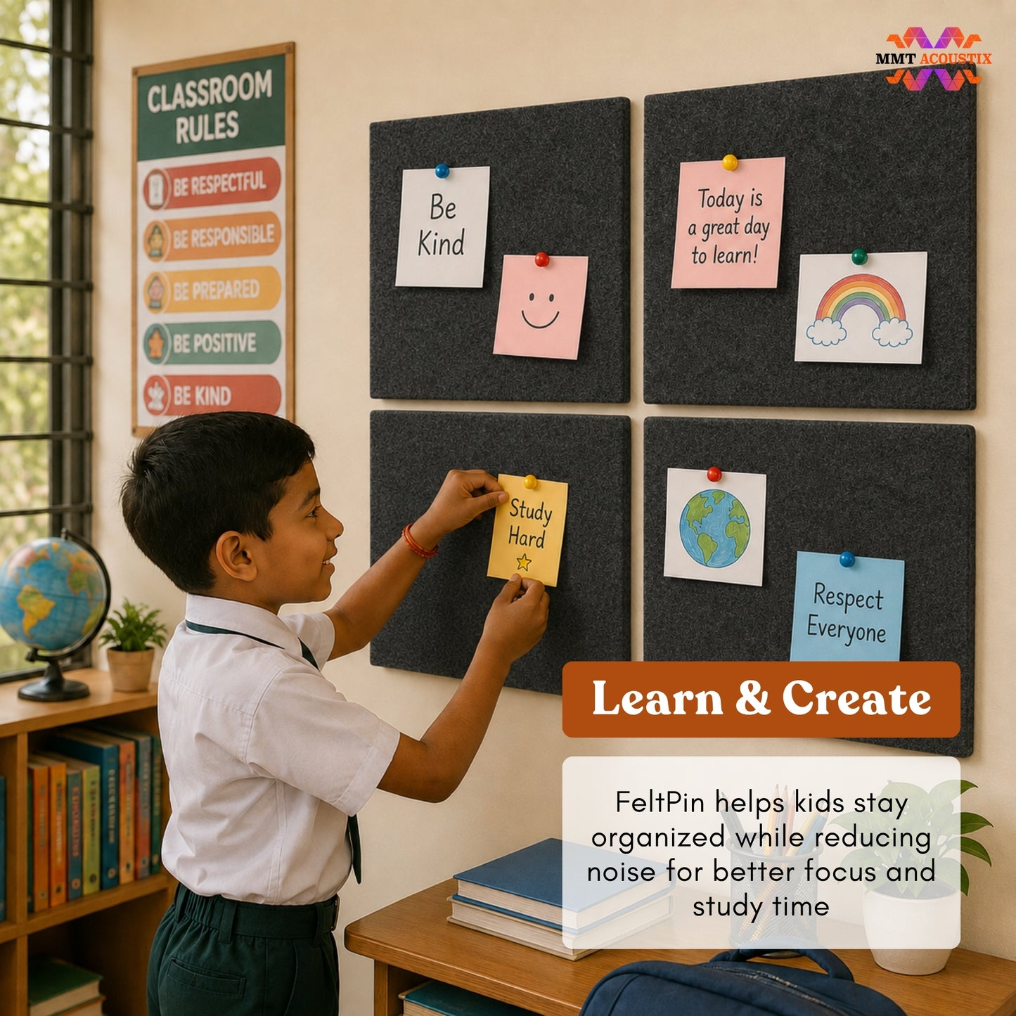 FeltPin Bulletin Board 30x30cm | Ash