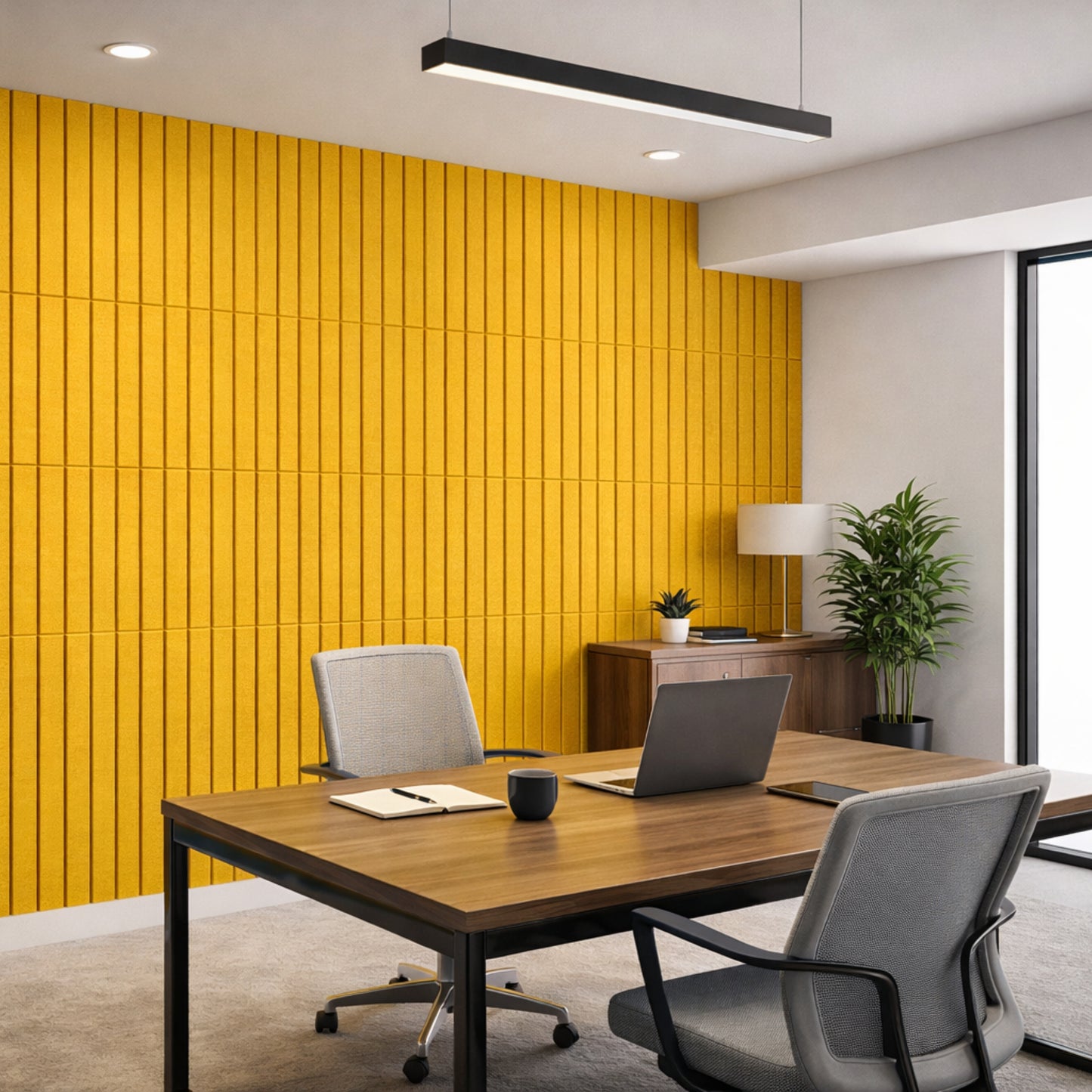 Slats Felt Acoustic Panels 30×30 cm Panels Mustard Set of 8