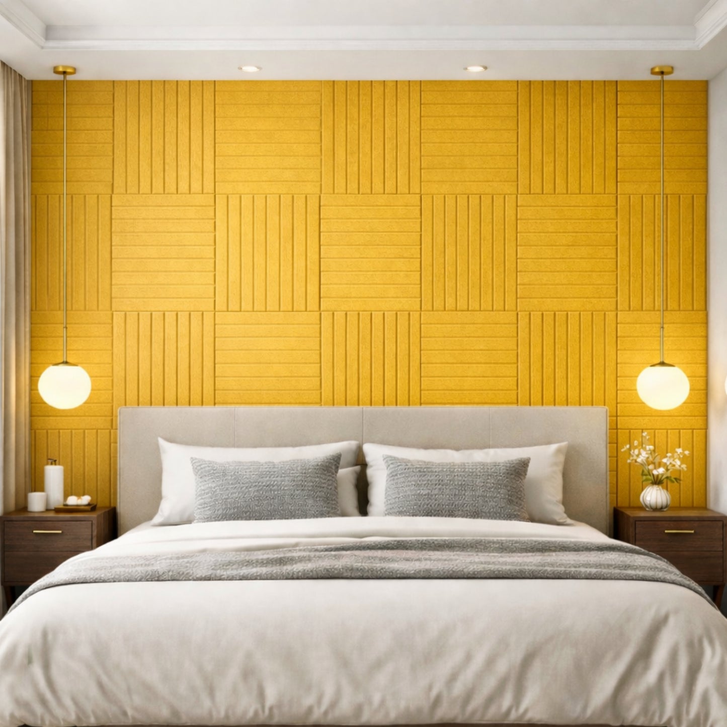 Slats Felt Acoustic Panels 30×30 cm Panels Mustard Set of 8