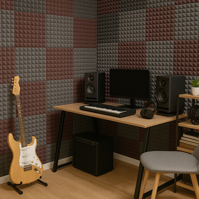 Pyramid Acoustic Foam Panel 1" | 1 X 1 feet | Pro Charcoal & Wine