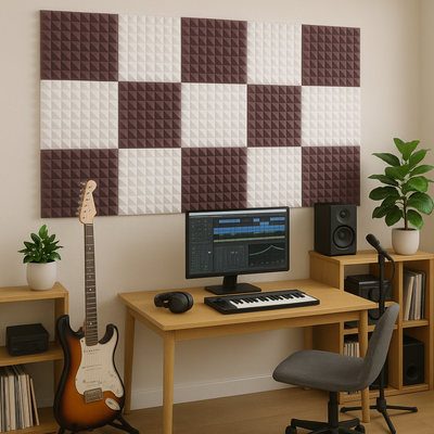 Pyramid Acoustic Foam Panel 1" | 1 X 1 Feet | Stone White & Wine
