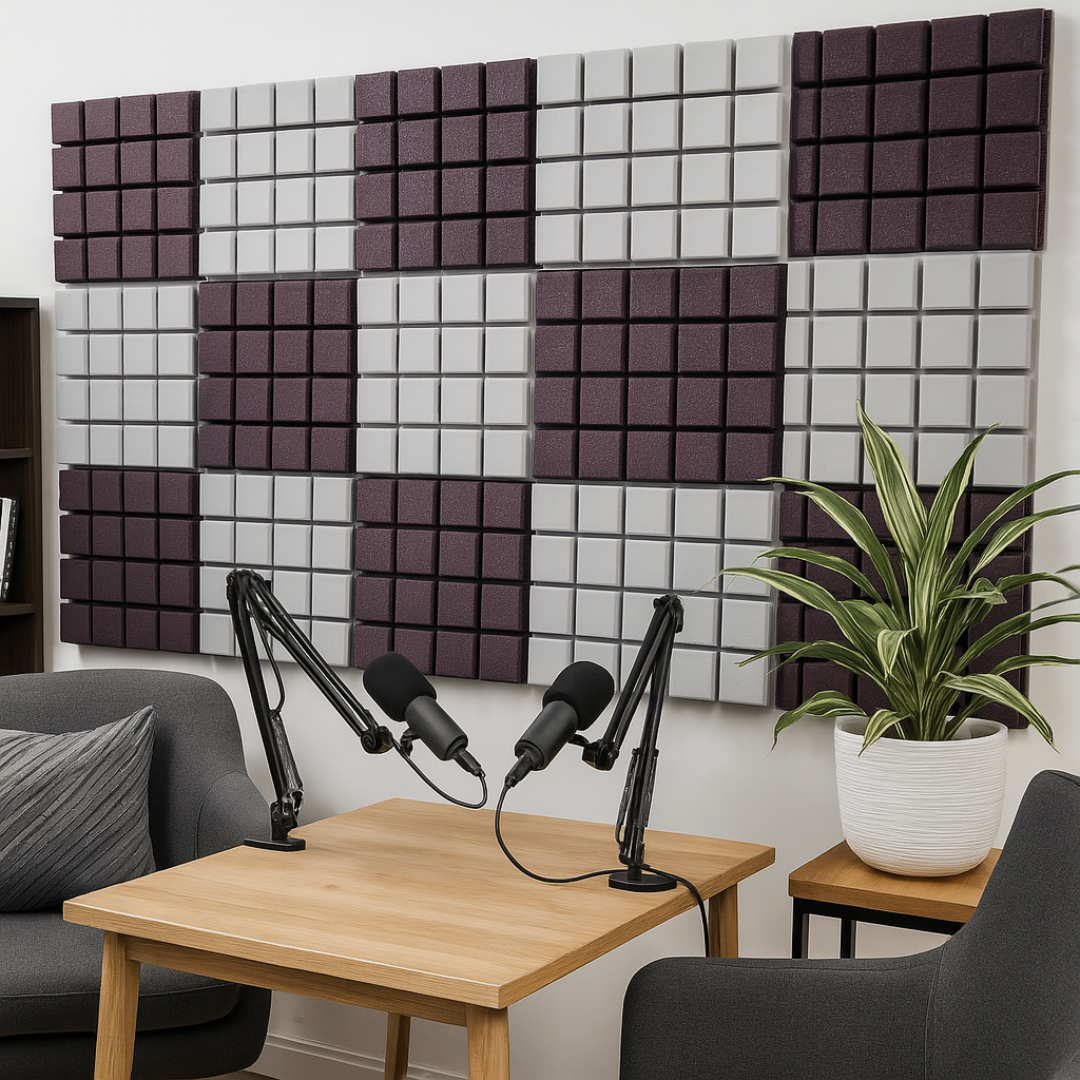 Turbo Acoustic Foam 1x1 ft, Stone White + Wine