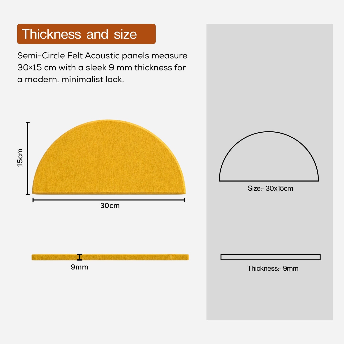 Semi-Circle Felt Acoustic Panels 48”x48” | Mustard | 32 Pcs