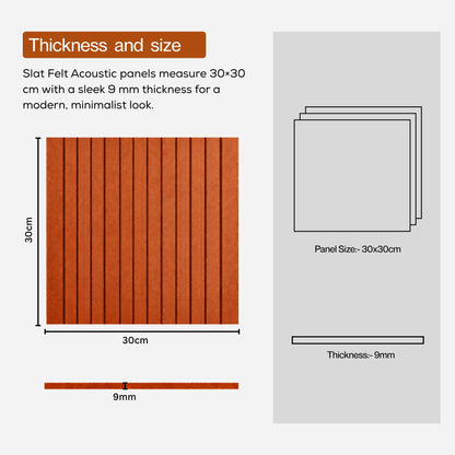 Slats Felt Acoustic Panels 30×30 cm Panels Rust  Set of 8