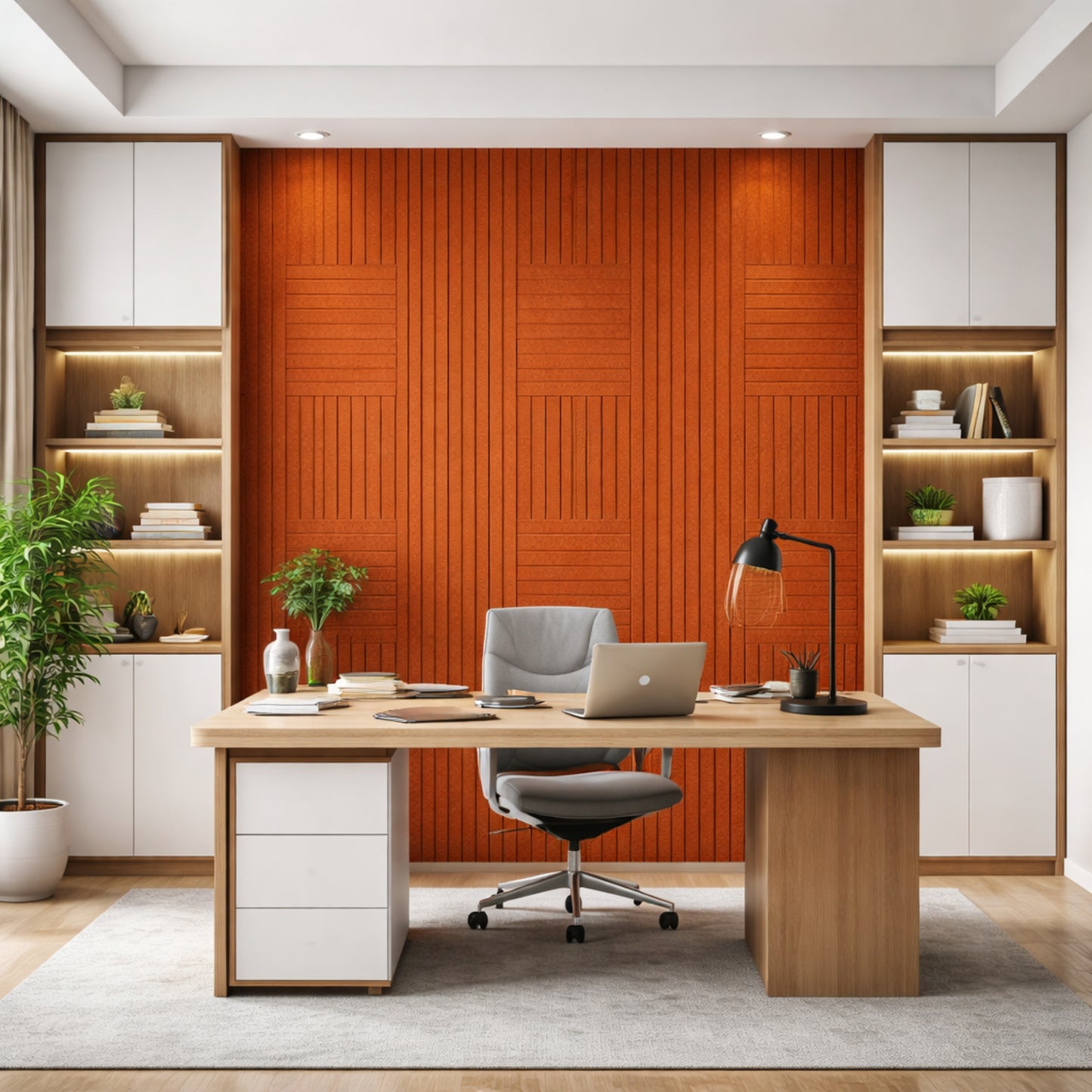 Slats Felt Acoustic Panels 30×30 cm Panels Rust  Set of 8