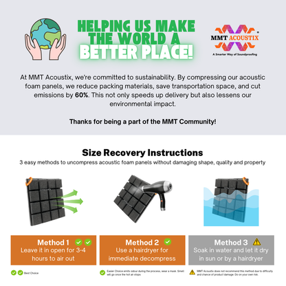 Turbo Acoustic Foam 1x1 ft, Charcoal + Stone White