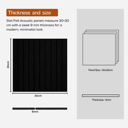Slats Felt Acoustic Panels 30×30 cm Panels Black  Set of 8
