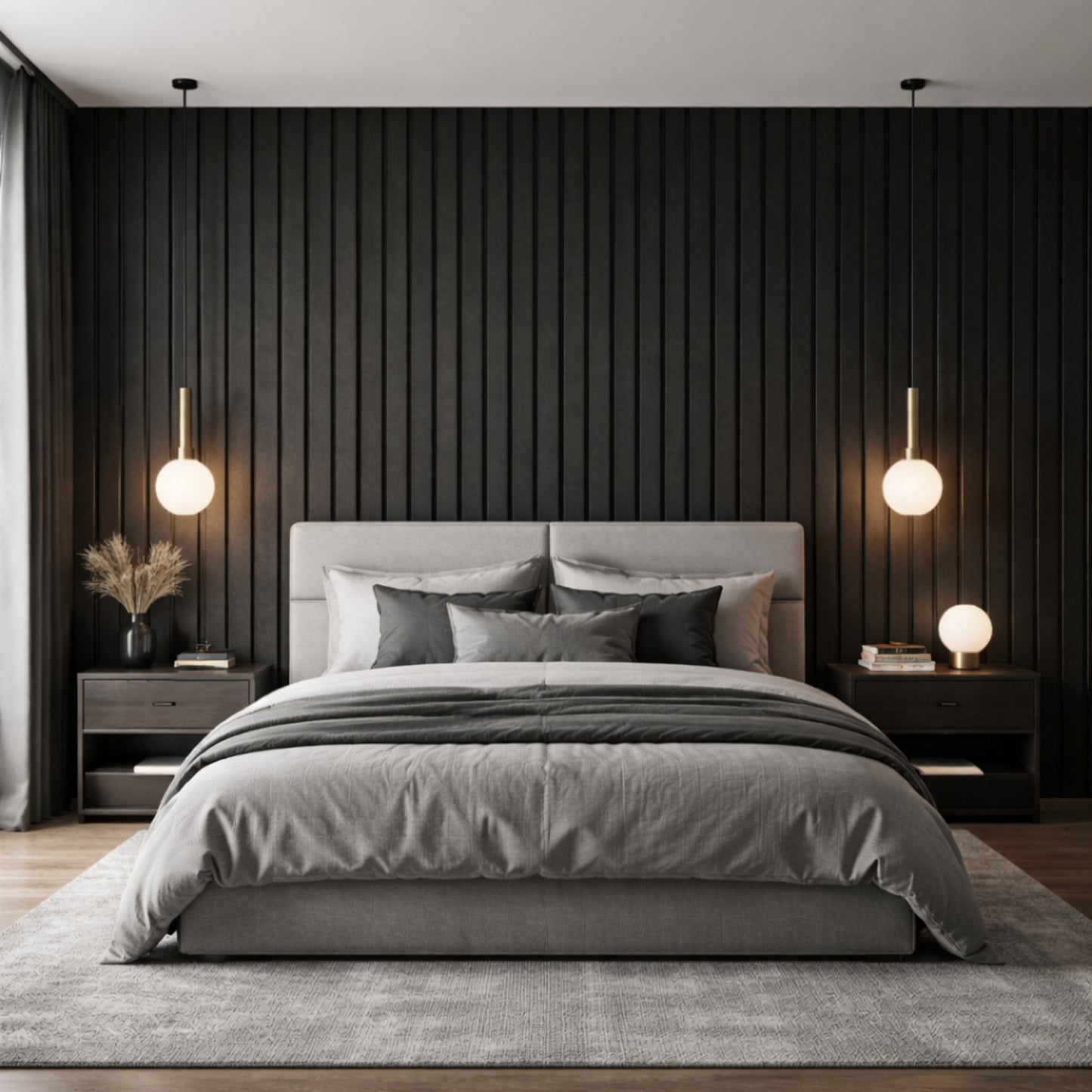 Slats Felt Acoustic Panels 30×30 cm Panels Black  Set of 8