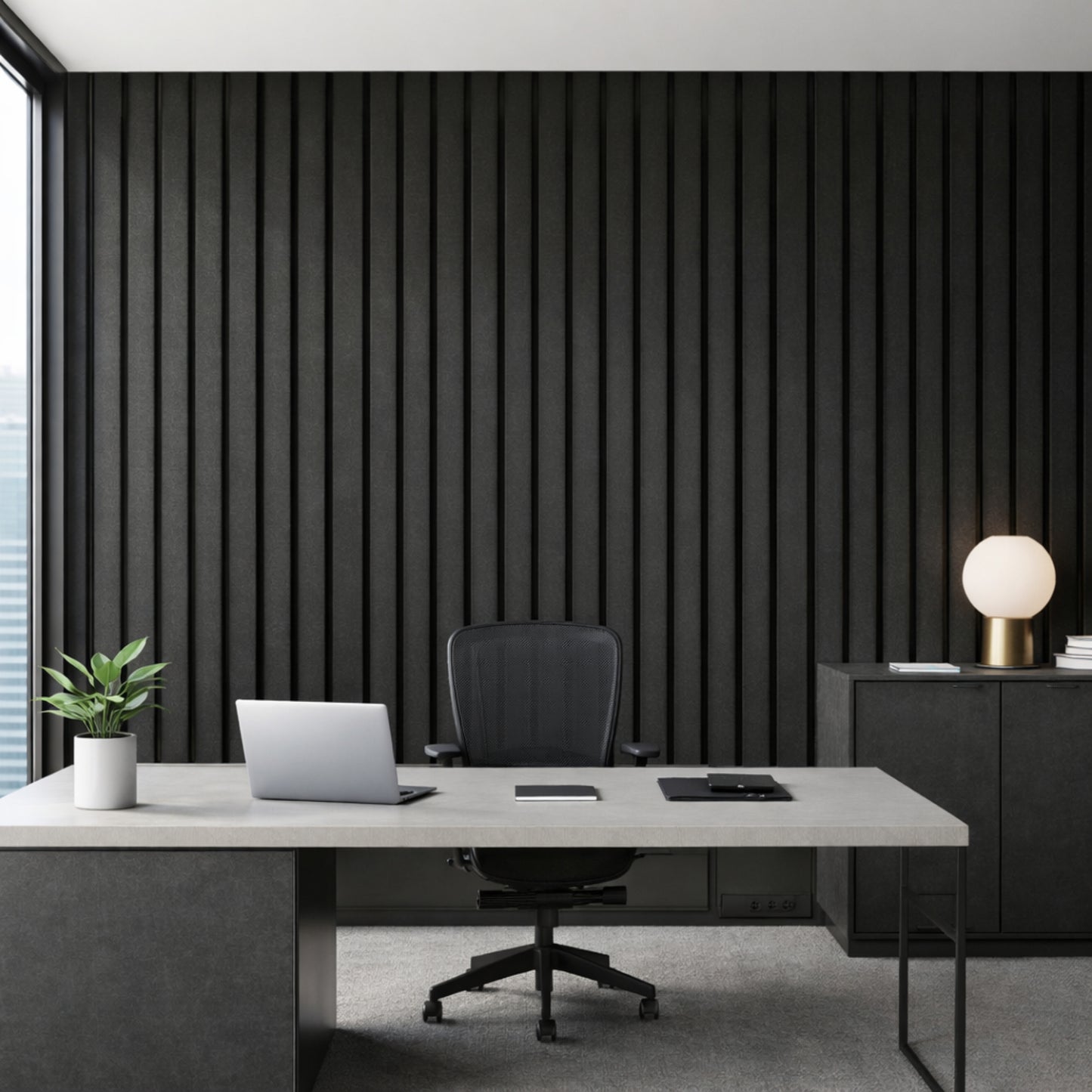 Slats Felt Acoustic Panels 30×30 cm Panels Black  Set of 8