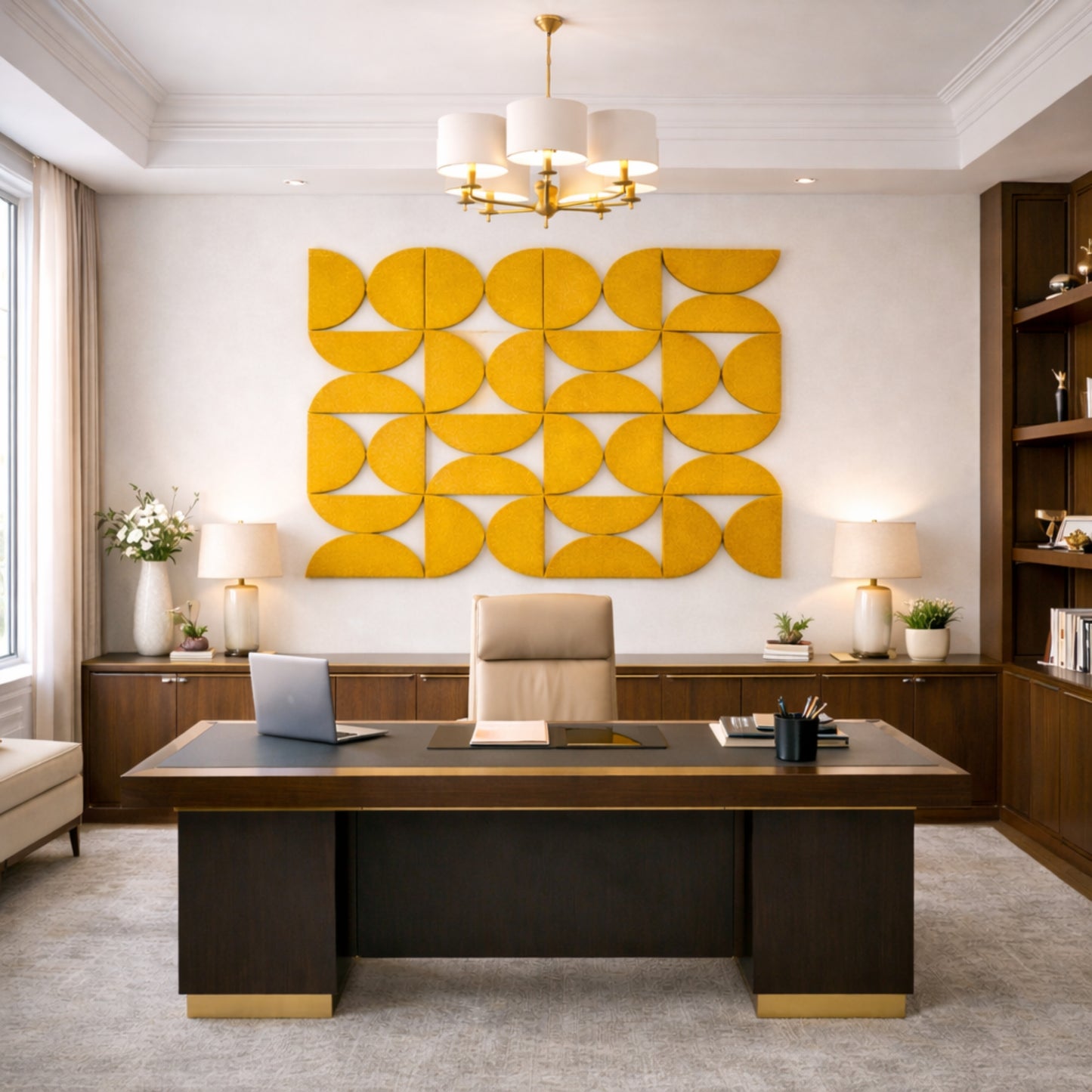 Semi-Circle Felt Acoustic Panels 48”x48” | Mustard | 32 Pcs