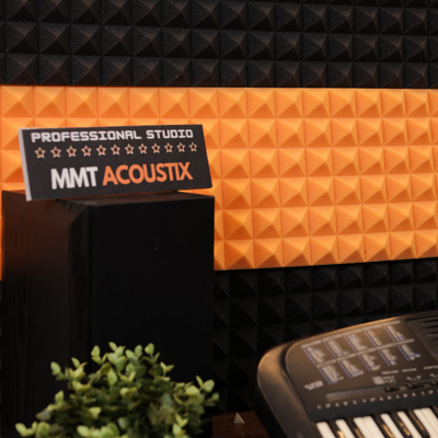Pyramid Acoustic Foam Panel 1" | 1 X 1 feet | Pro Charcoal & MMT Orange