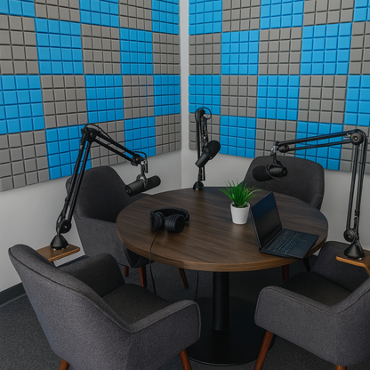 Turbo Acoustic Foam 1x1 ft, Stone White + European Blue