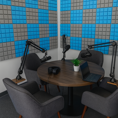 Turbo Acoustic Foam Panel 2" | 1 X 1 Feet | Stone White + European Blue