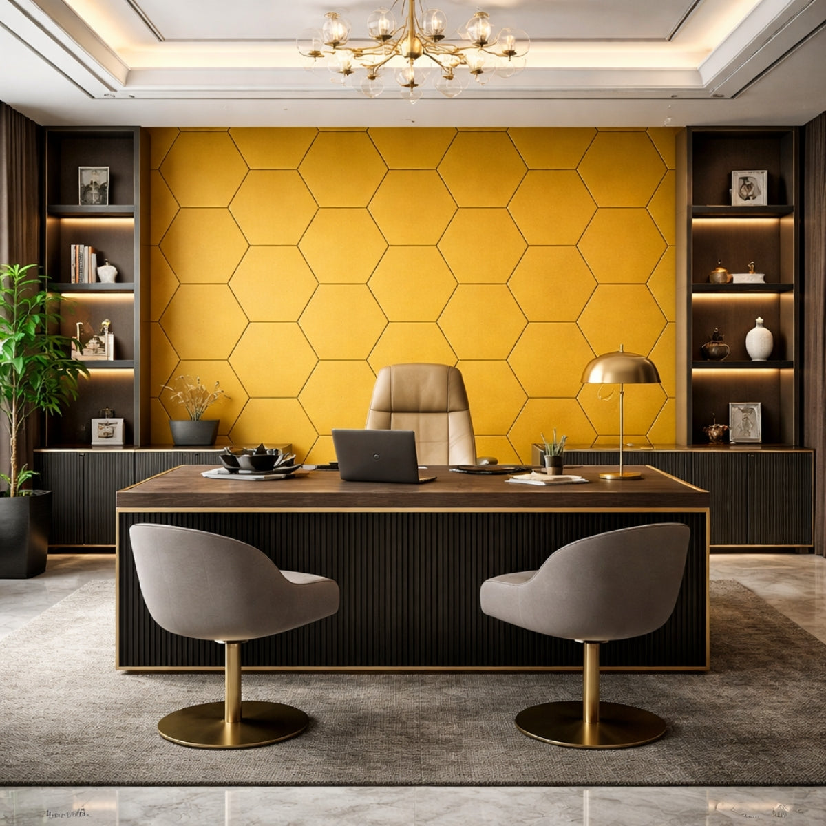 HexaFelt Bevelled Acoustic Panels | Mustard | 7 Pcs
