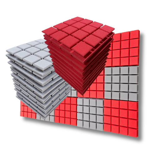 Turbo Acoustic Foam 1x1 ft, Stone White + Flame Red