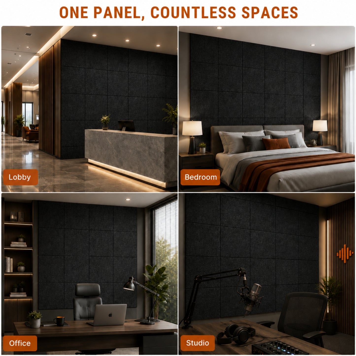 Felt PET Acoustic Panel | Office & Home Acoustics | Piano Black