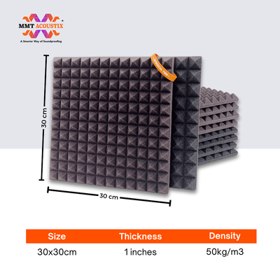 Pyramid Acoustic Foam Panel 1" | 1 X 1 feet | Pro Charcoal & Wine