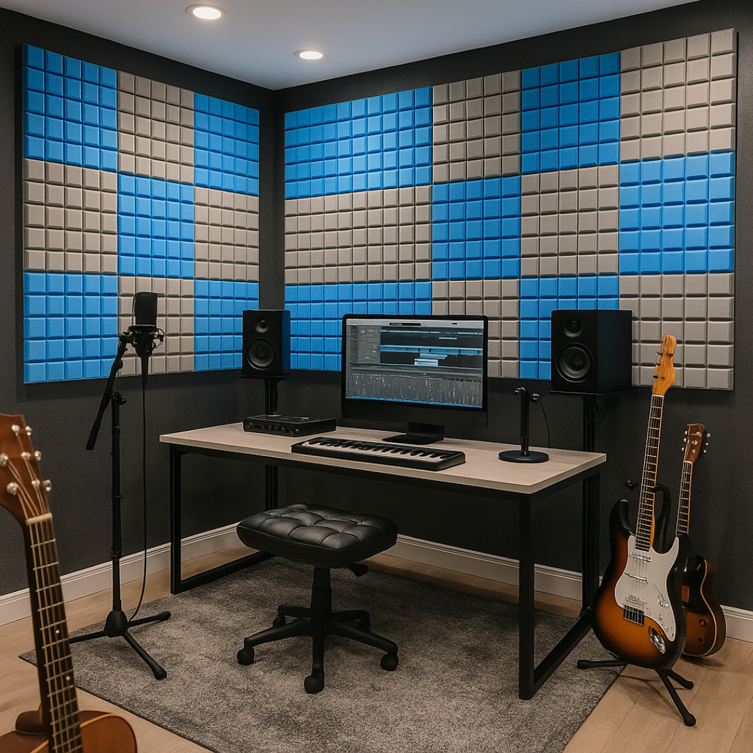 Turbo Acoustic Foam 1x1 ft, Stone White + European Blue