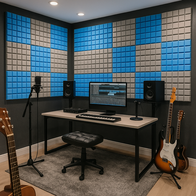 Turbo Acoustic Foam Panel 2" | 1 X 1 Feet | Stone White + European Blue