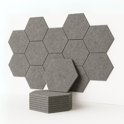 MMT Acoustix® HexaFelt Bevelled Acoustic Panels, Luxury Sound Absorbing Felt Wall Panels for Home, Office & Studios | VOC Free, 30×30 cm, NRC 0.90 | Pack of 7 |  Pumice