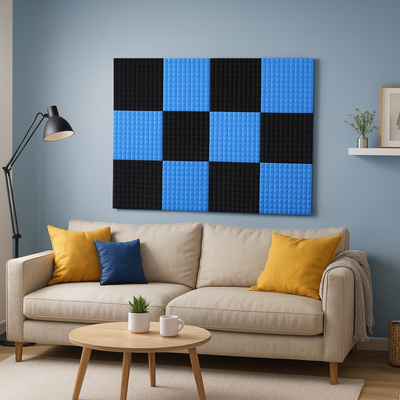Pyramid Acoustic Foam Panel 1" | 1 X 1 feet | Pro Charcoal & European Blue