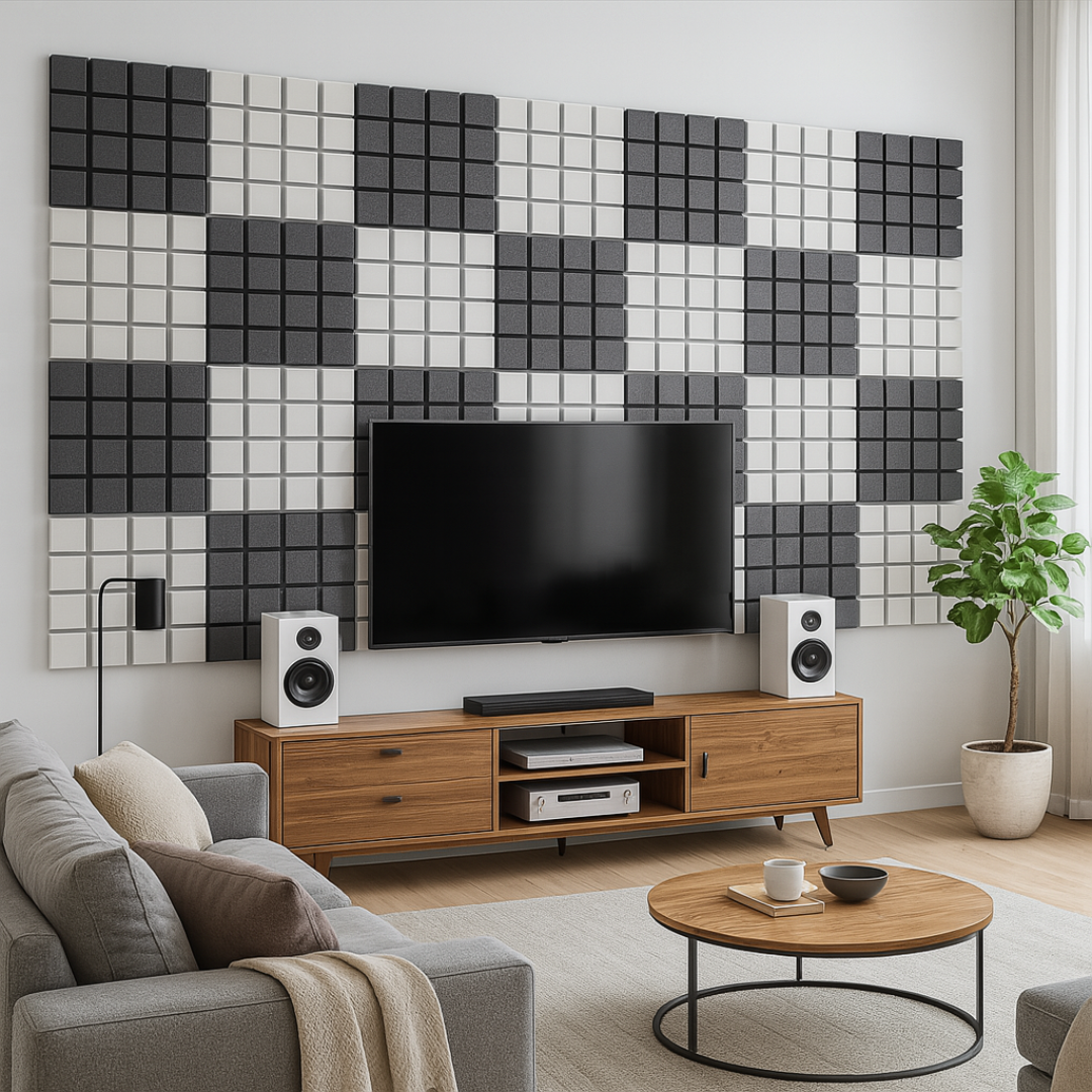 Turbo Acoustic Foam 1x1 ft, Charcoal + Stone White