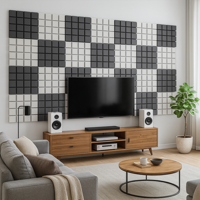 Turbo Acoustic Foam Panel 2" | 1 X 1 Feet | Stone White + Pro Charcoal