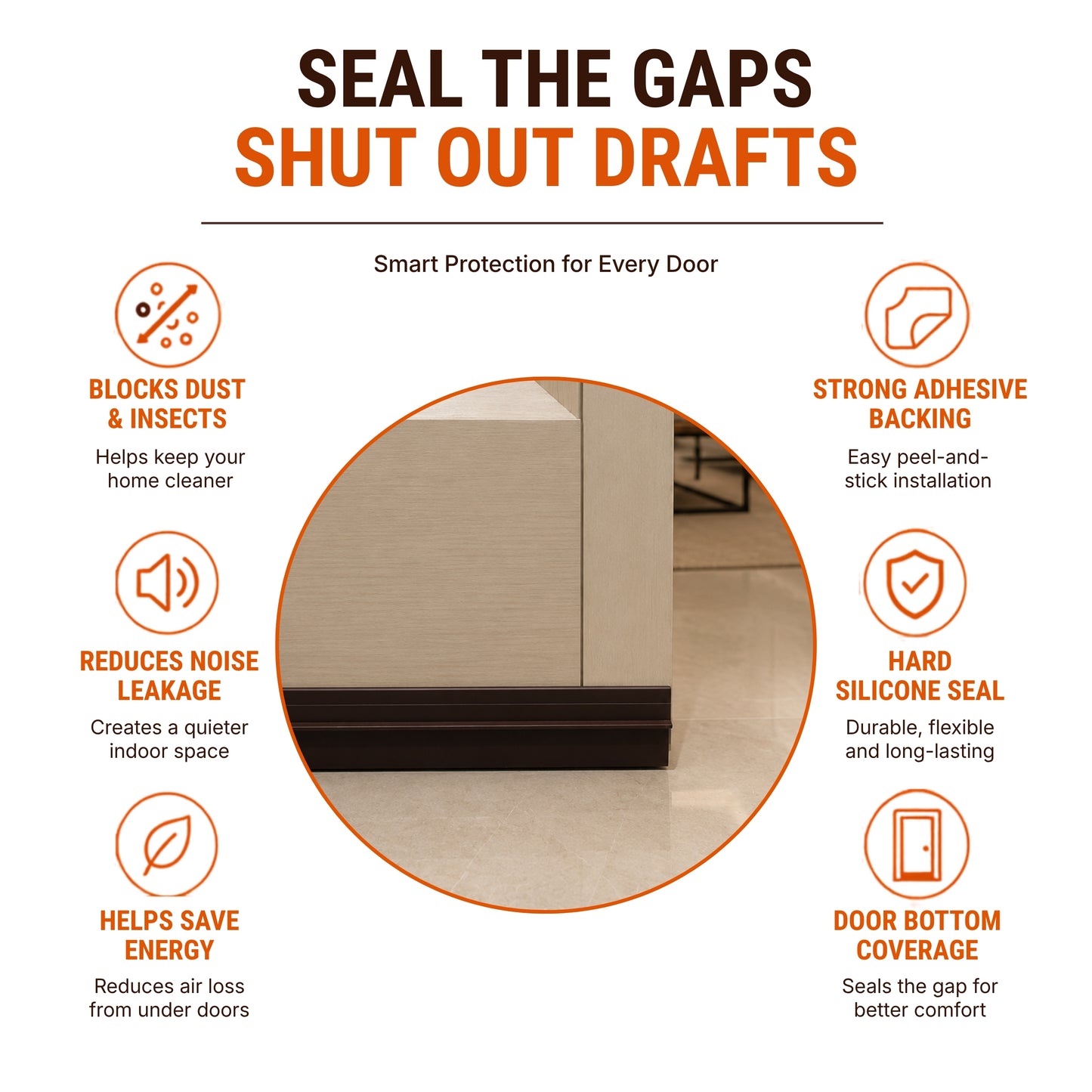 Hard silicone door bottom seal fitted under a door