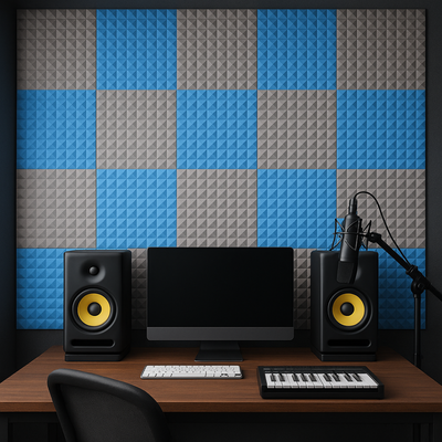 Pyramid Acoustic Foam Panel 1" | 1 X 1 Feet | Stone White & European Blue
