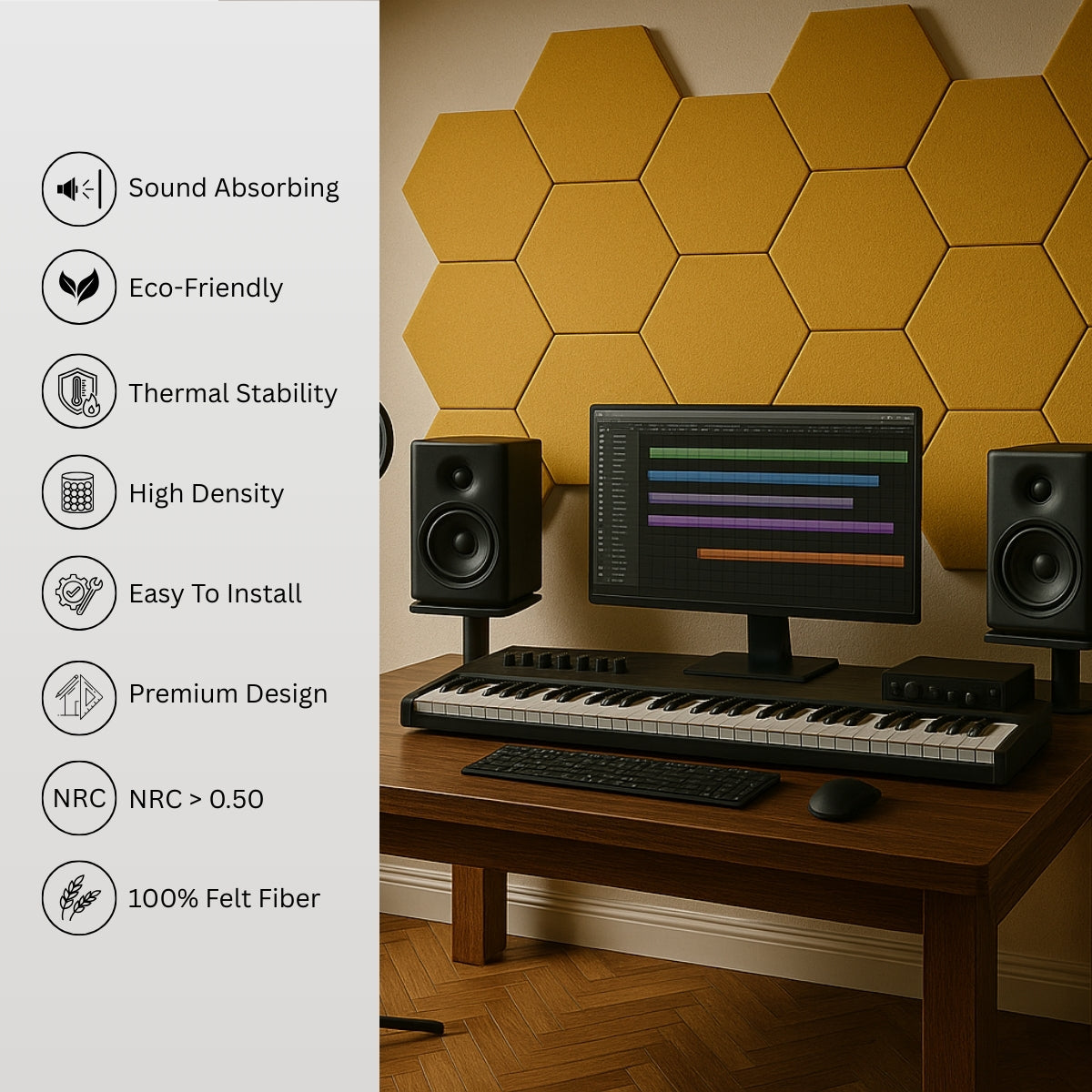 HexaFelt Bevelled Acoustic Panels | Mustard | 7 Pcs