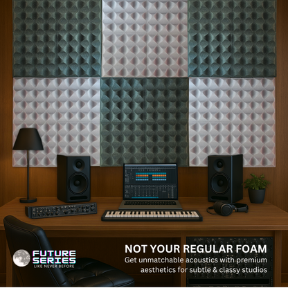 Alien Acoustic Foam 1x1 ft, Charcoal + Stone White