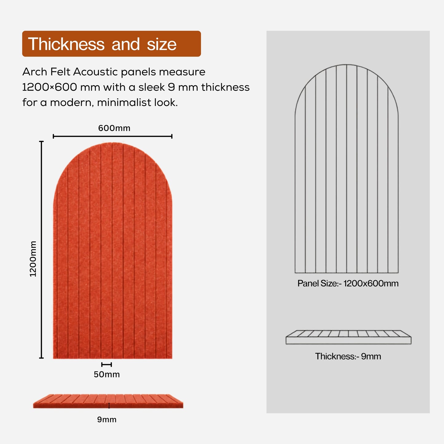 Arch PET Acoustic Panel | 4x2 feet | Rust