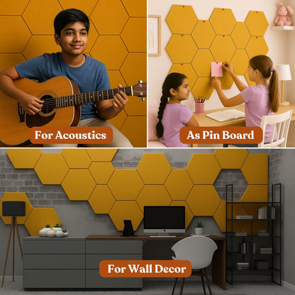 HexaFelt Bevelled Acoustic Panels | Mustard | 7 Pcs